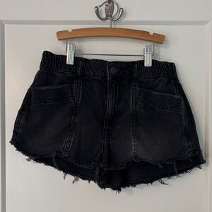 Aeropostale Pull On Shorty Black Frayed Hem Denim Jean Shorts, Size S